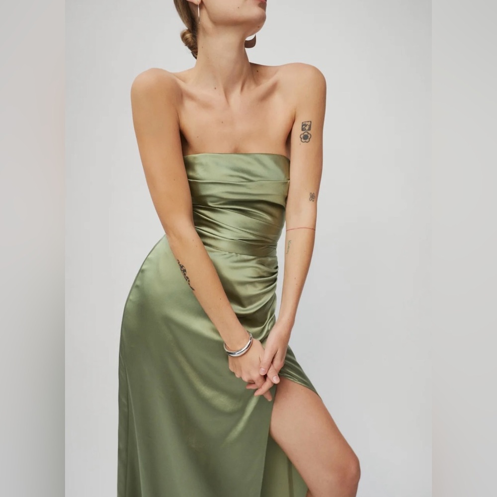 Reformation Barrow Silk Dress Green - Size 4